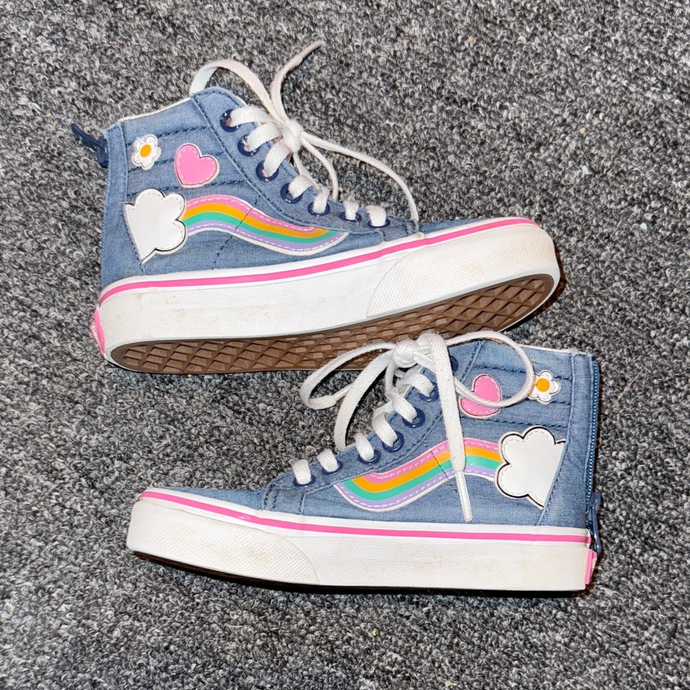 Vans Kids High-Top Sneakers in Blue with Rainbow, Pink and White Accents